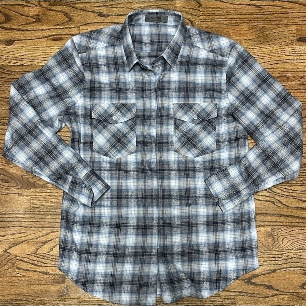 G/Fore Golf Men's Flannel Nylon Wool Blend Button Up Shirt Blue/Grey Sz L